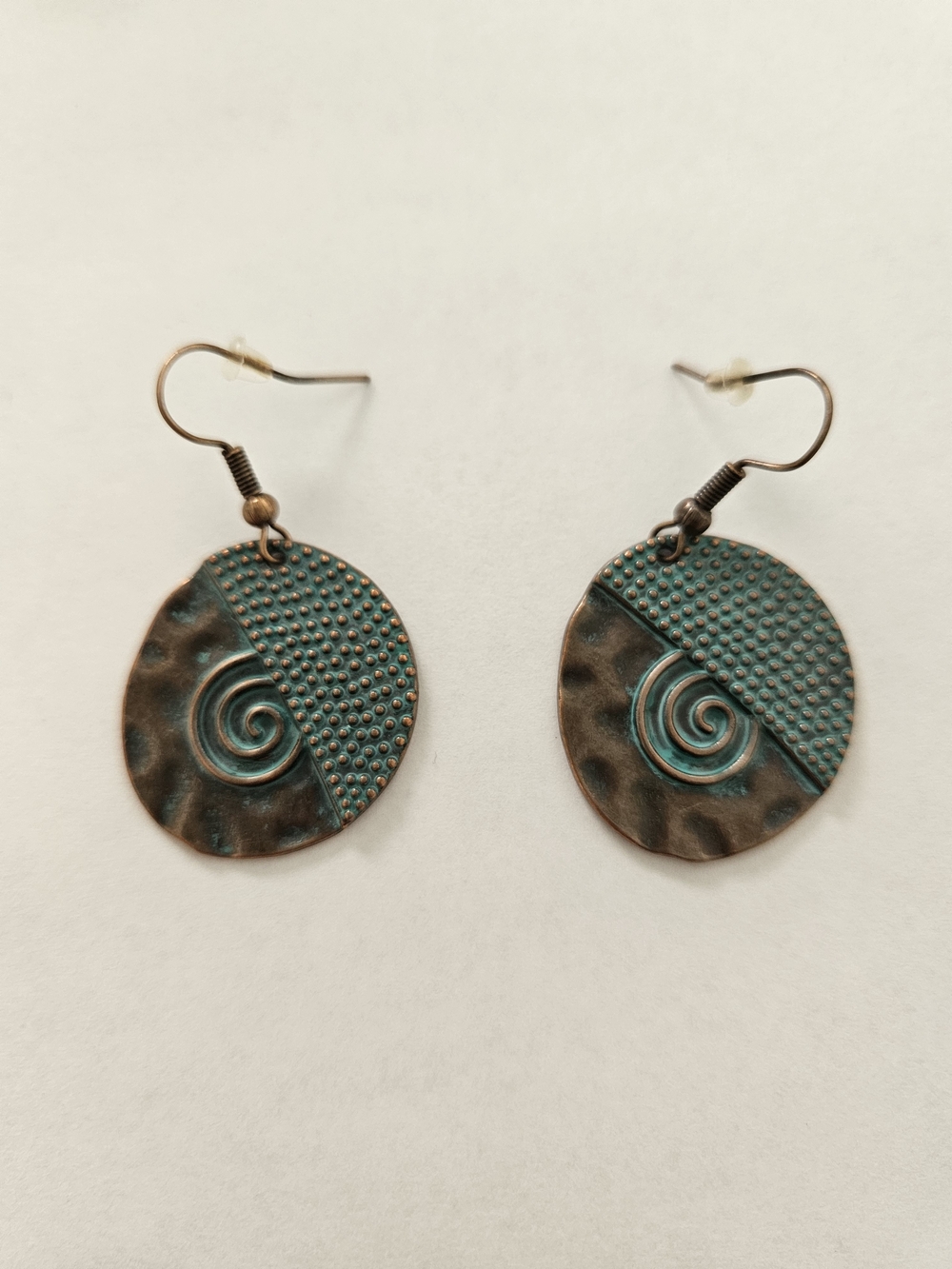 Round Lightweight Copper Drop Earrings Green Blue Bohemian Festival Feminine - Picture 2 of 5